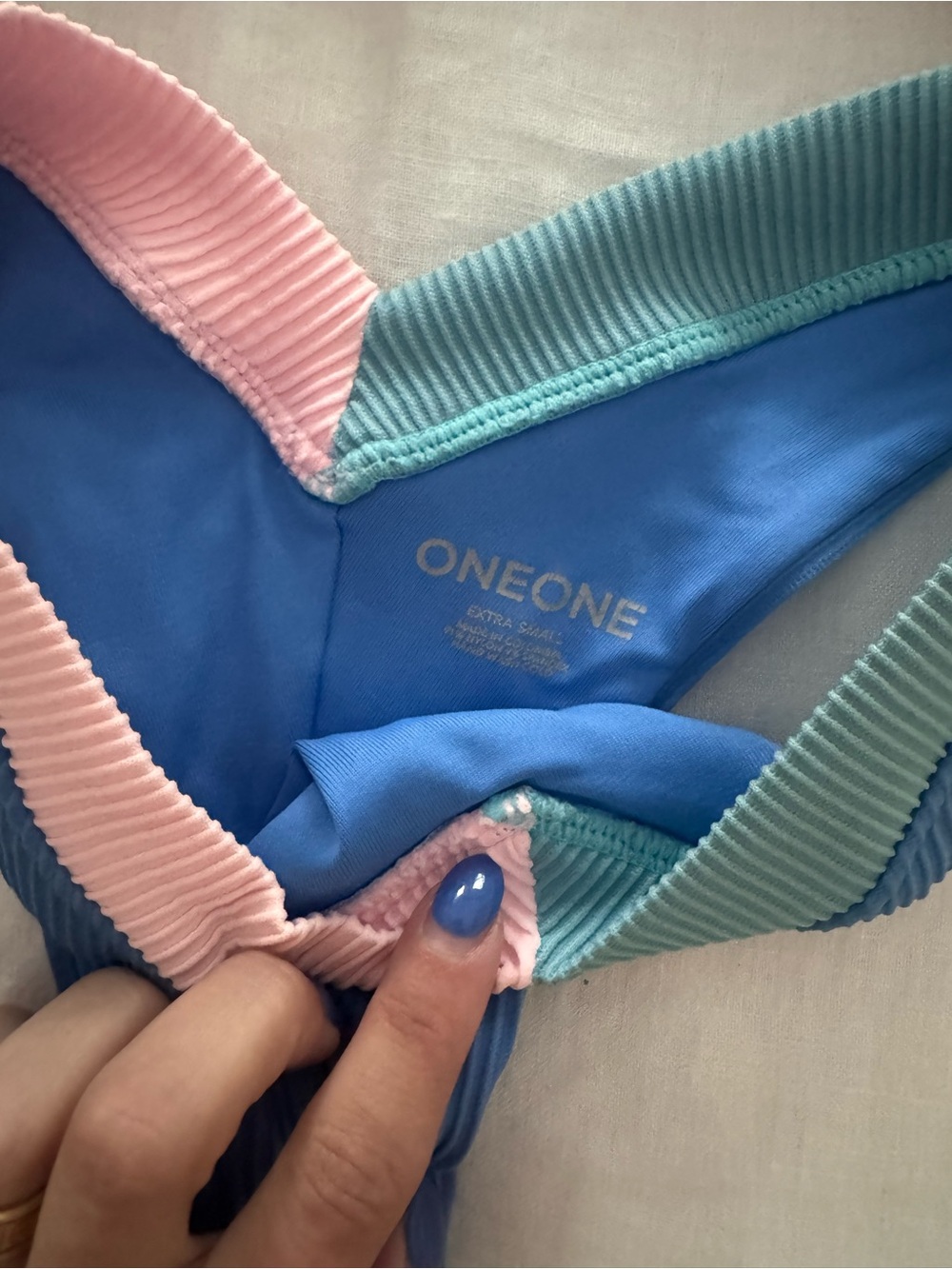Blue & Pink Colorblock Ribbed Bikini Set - Picture 3 of 4